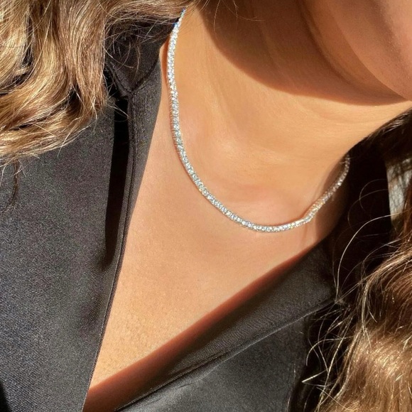 RESTOCK 🔥 Tennis Choker Necklace AAA+ Real Zirconia 2mm Platinum Plated Luxury - Picture 2 of 11